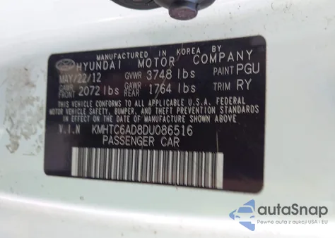 2013 Hyundai Veloster Base W/Gray from USA, damaged, VIN KMHTC6AD8DU086516